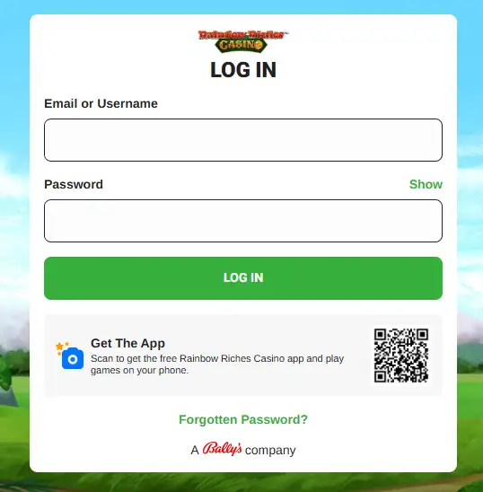 Current Rainbow Riches Casino registration interface before personal details are entered