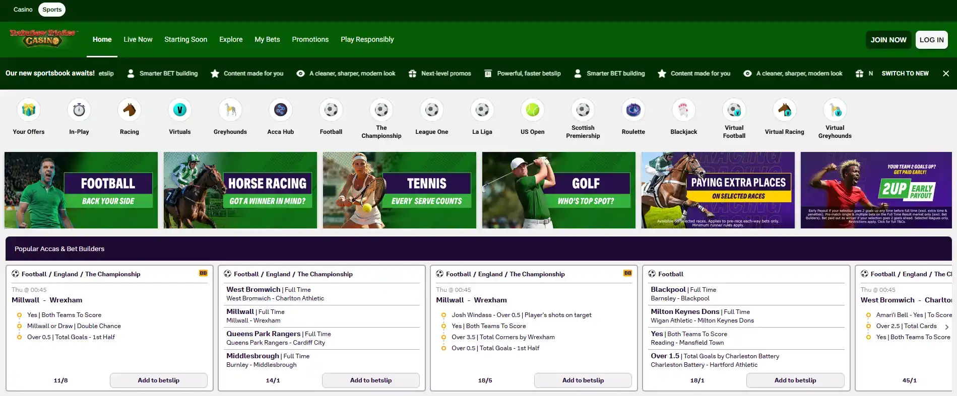 Rainbow Riches Casino Google Play listing or app screen showing sports betting availability